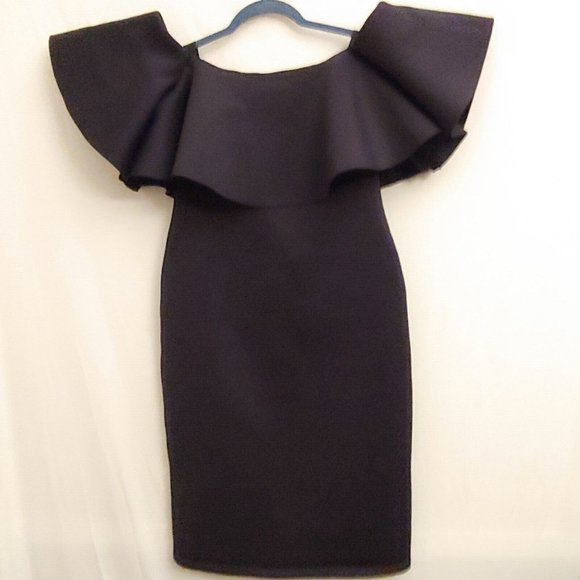 Giani Bini flounce ruffle off shoulder black dress Size large - Picture 2 of 16